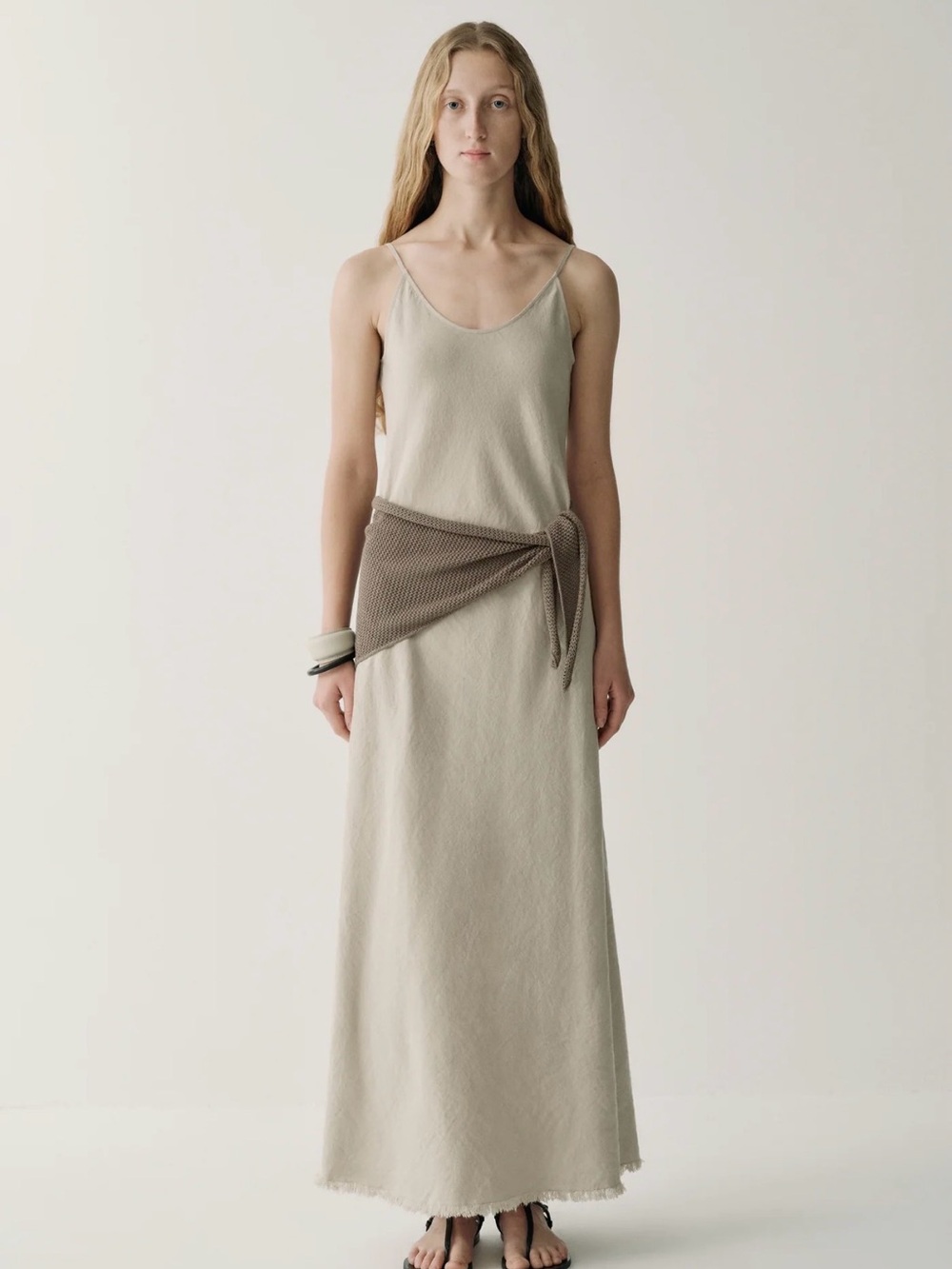 INSIS FEMME Sleeveless Linen Maxi Slip Dress in Sage Grey